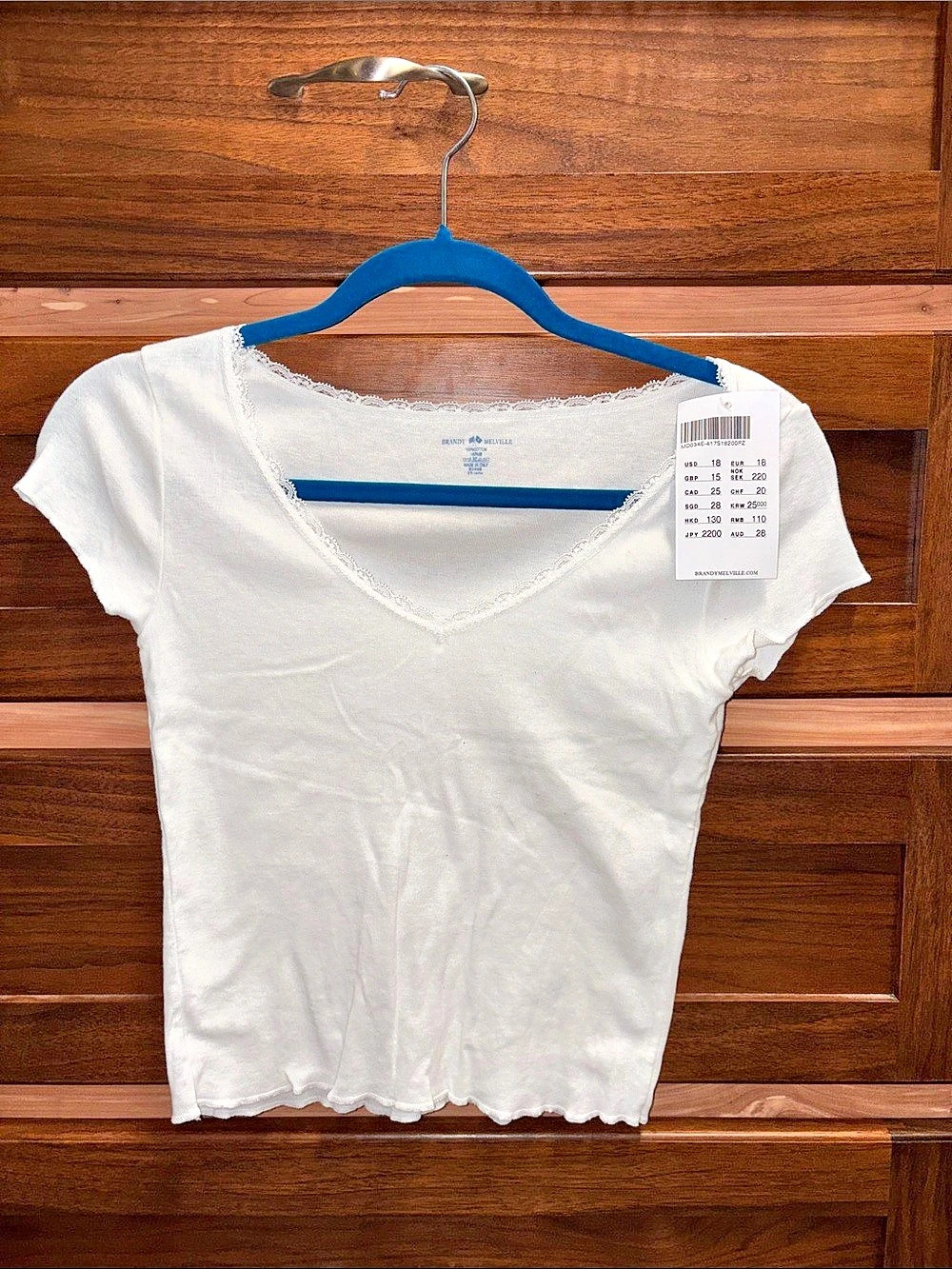 Brandy Melville NWT White Lace Trim V-Neck Tee